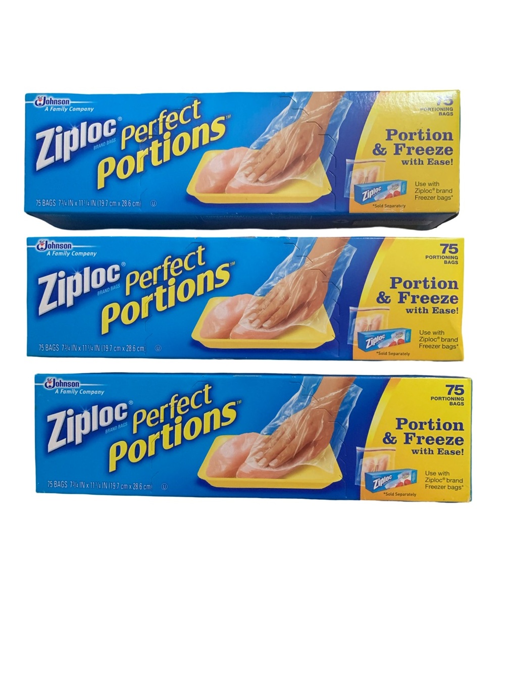 Ziploc Perfect Portions‎ Freezer Bag Plastic Storage 75 Count Lot 3